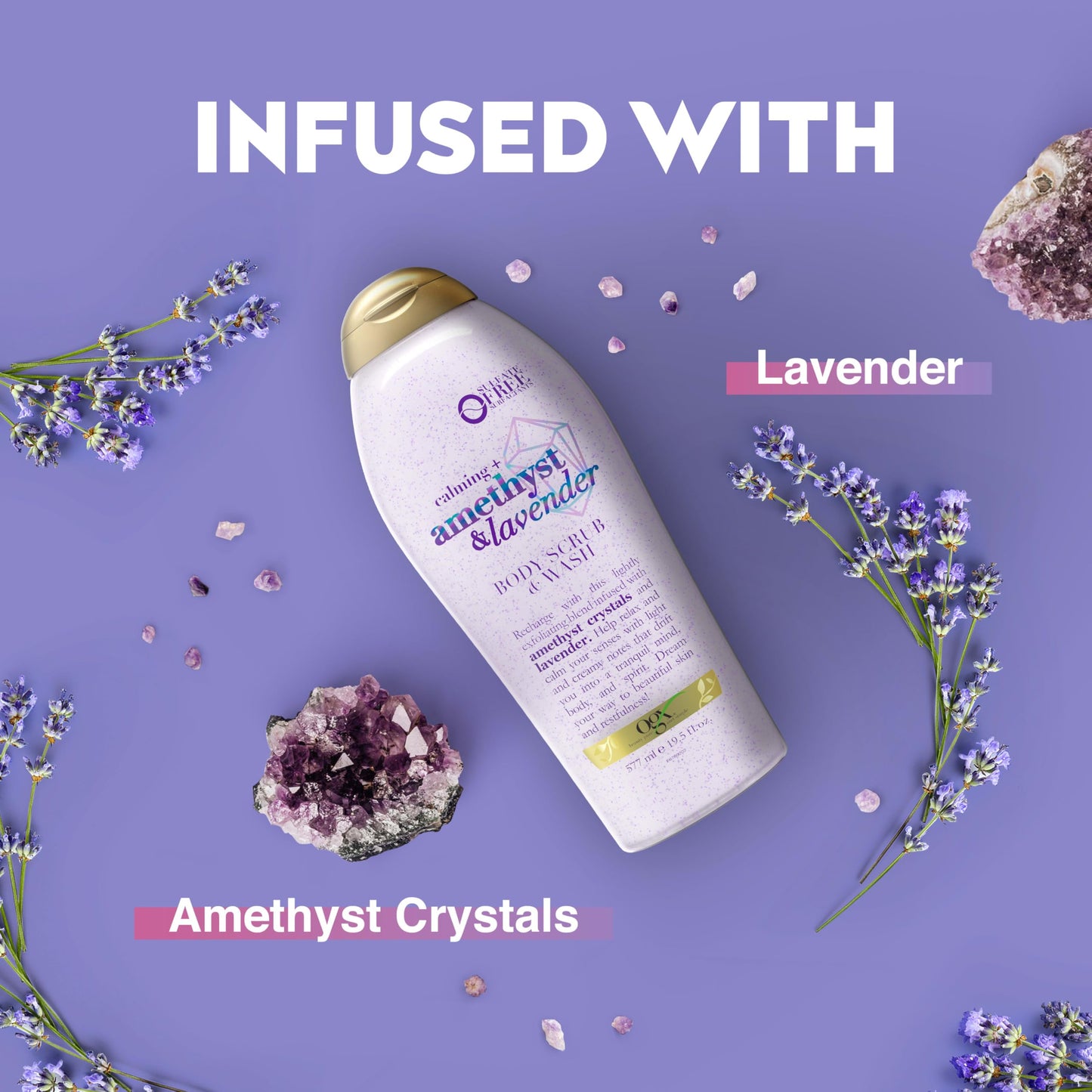 OGX Calming + Amethyst & Lavender Body Scrub & Wash, Gently Exfoliating, 19.5 fl oz