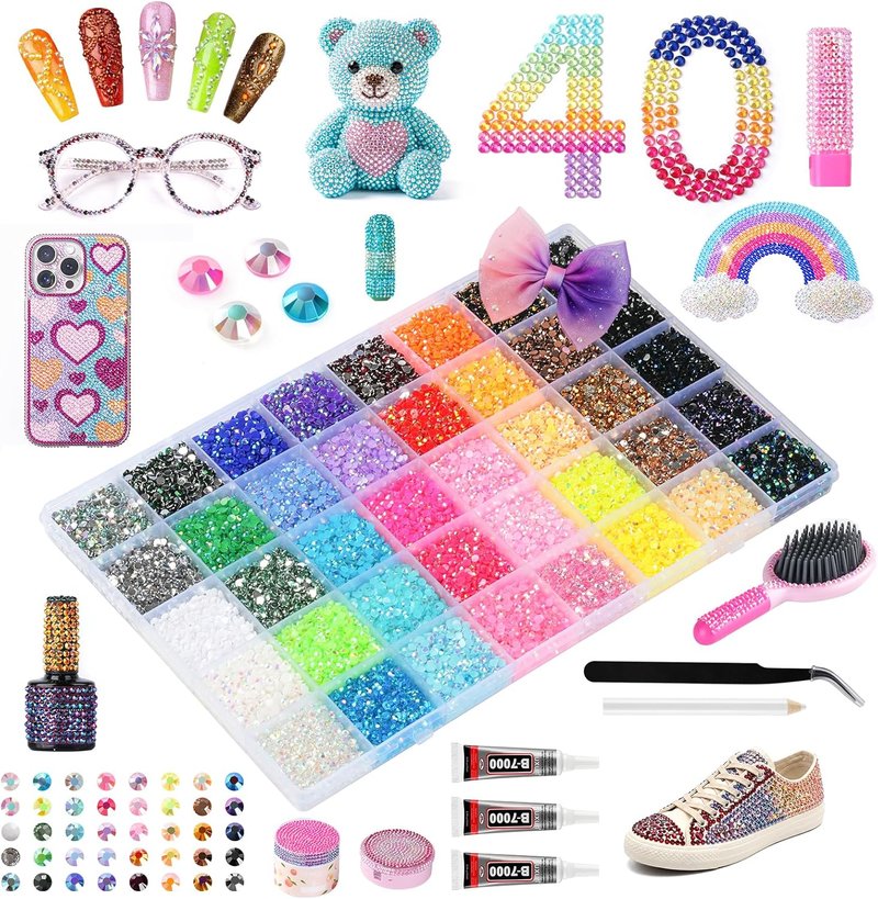 Resin Jelly Rhinestones Kit - 40000 Pcs 3mm Flatback Gems with Glue & Tools | DIY Bedazzling Arts & Crafts