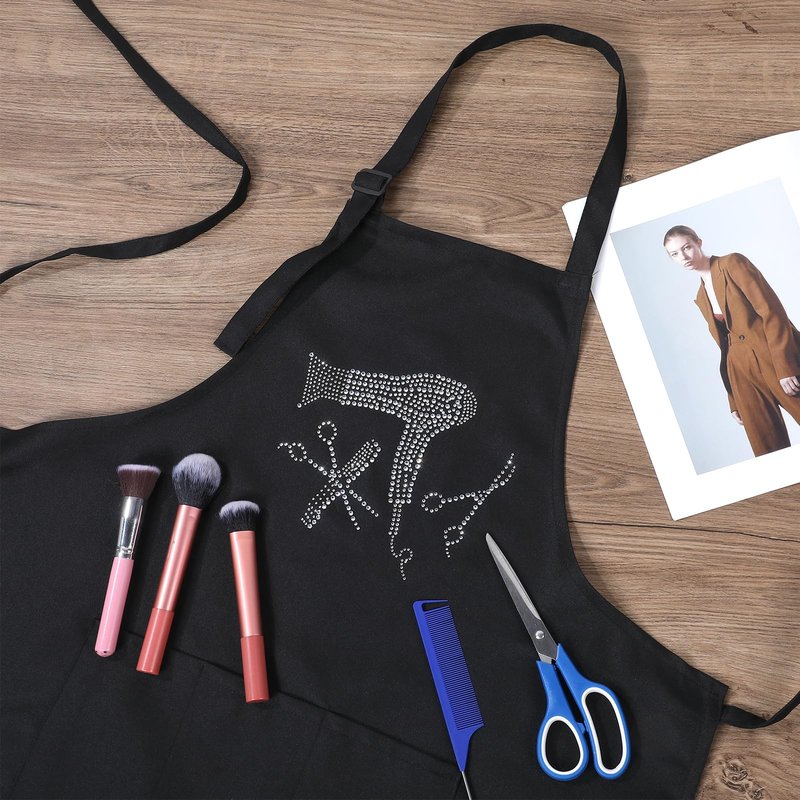Hairstylist Aprons for Women with 3 Pockets, Adjustable Hair Stylist Apron with Rhinestone Pattern, Waterproof Hairs Cutting Apron Hairdresser Hair Aprons for Stylist Barber Salon, Women and Men