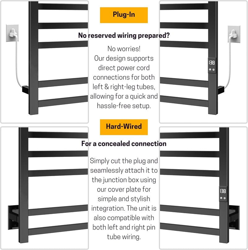 Skiennix Electric Heated Towel Warmer - Fast Heating with Auto Shut-Off Timer | Matte Black, Wall-Mounted