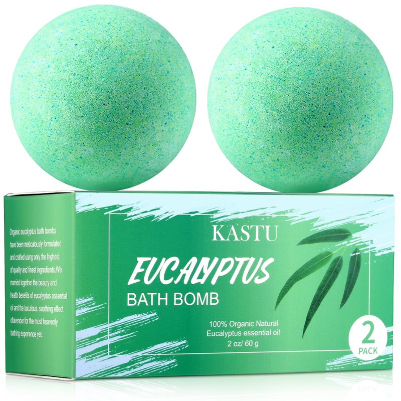 KASTU Bath Bombs Salt Balls,Eucalyptus Extract Essential Oils,Moisturizing Dry Skin,Fizzy Spa,Relaxation,Bubble Bath Bomb Gifts Idea for Men Women,2 x 100g