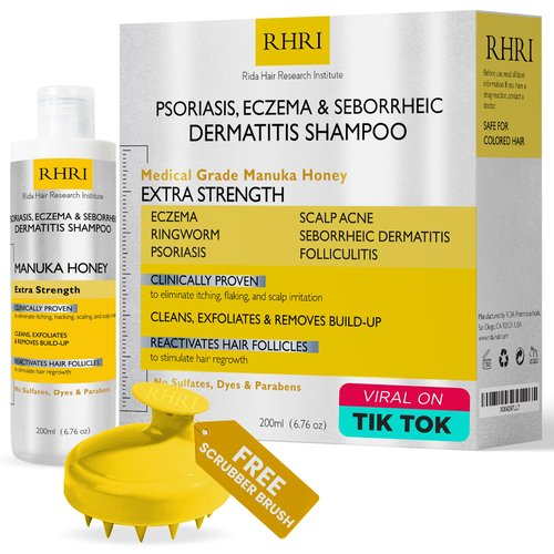 Rida Hair Research Institute Psoriasis Shampoo for Men & Women with Manuka Honey - Best Itchy Scalp Treatment for Eczema, Seborrheic Dermatitis, Ringworm & Folliculitis Treatment