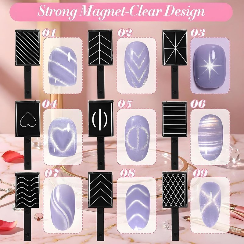 Skiennix 11 Pcs Cat Eye Magnet Tools Set - 5 In 1 Nail Art Design Kit for Stunning 3D Effects