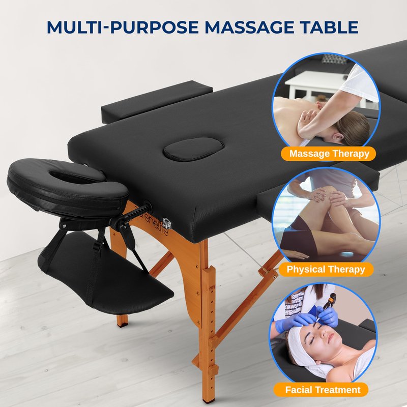 SereneLife Portable Massage Table 24 inch, Height Adjustable 3 Sections Massage Bed & Folding Lash Station for Esthetician, Tattoo Table, Spa Bed, Physical Therapy & Facial Treatment