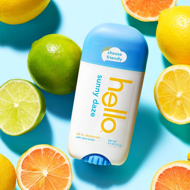 hello Sunny Daze Aluminum Free Deodorant for Women and Men with Shea Butter, 24-Hour Freshness, Baking Soda Free Deodorant, Dermatologically Tested, 2.6 oz Stick, 2 pack