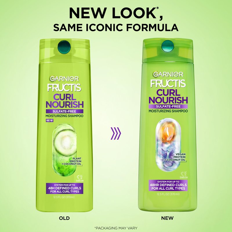 Garnier Fructis Curl Nourish Sulfate Free Moisturizing Shampoo, 12.5 Fl Oz, 1 Count (Packaging May Vary)