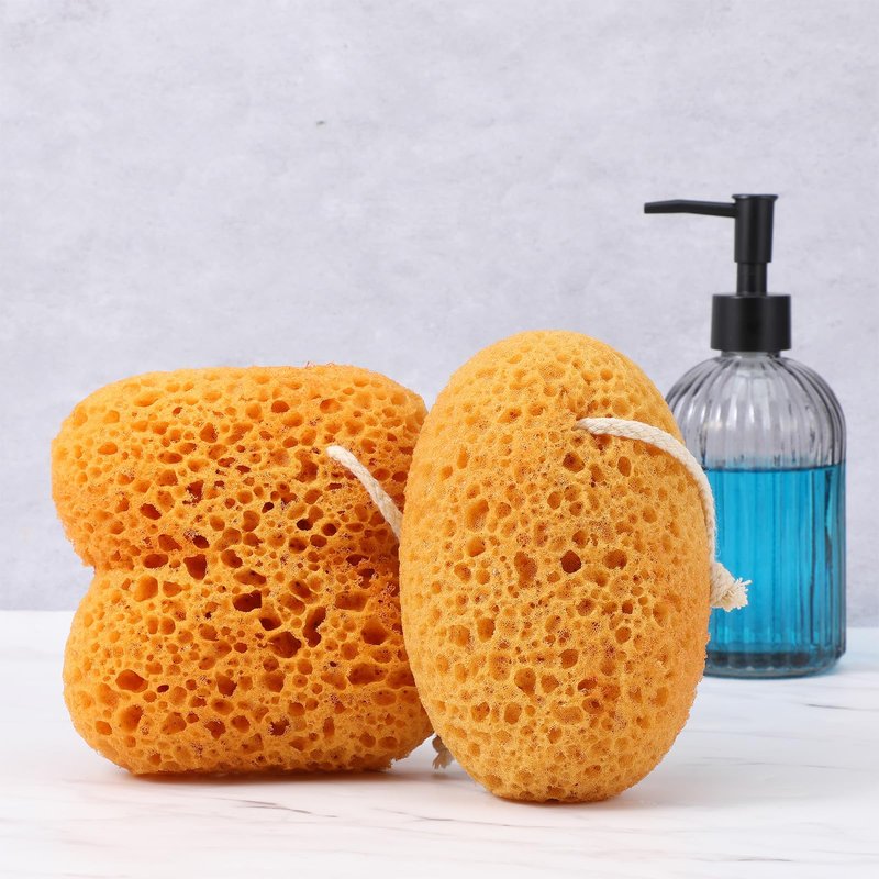 DOPENSPI 2 Pcs Sea Sponges for Shower, Honeycomb Bath Sponge Large Soft Shower Sponges Exfoliating Body Sponge Puff Dense Foam Sea Sponge with Hanging Rope for Women Men