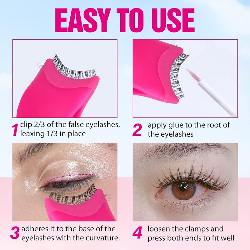 Skiennix False Eyelashes Applicator Tool - Easy Lashes Clip for Beginners | Daily Use (Plum)