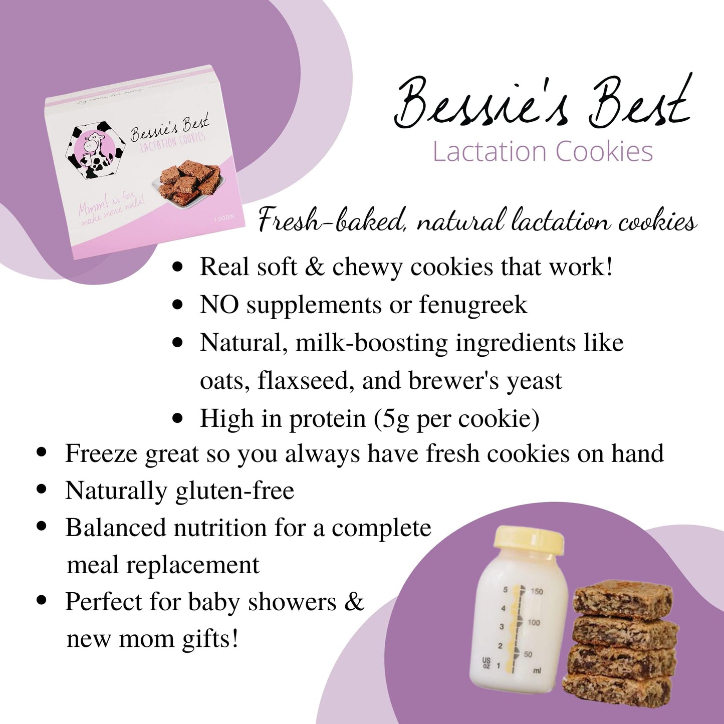 Bessie’s Best Lactation Cookies | Lactation Support | Oatmeal Peanut Butter Chocolate Chip | Increase Milk Supply | Breastmilk Boosting Cookies | Breastfeeding Snacks | 1 Dozen