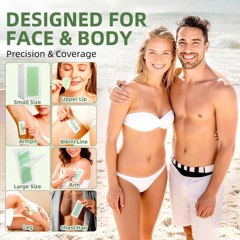 100 Wax Strips Kit - Facial & Body Hair Removal Strips for Sensitive Skin | Includes 5 Calming Oil Wipes