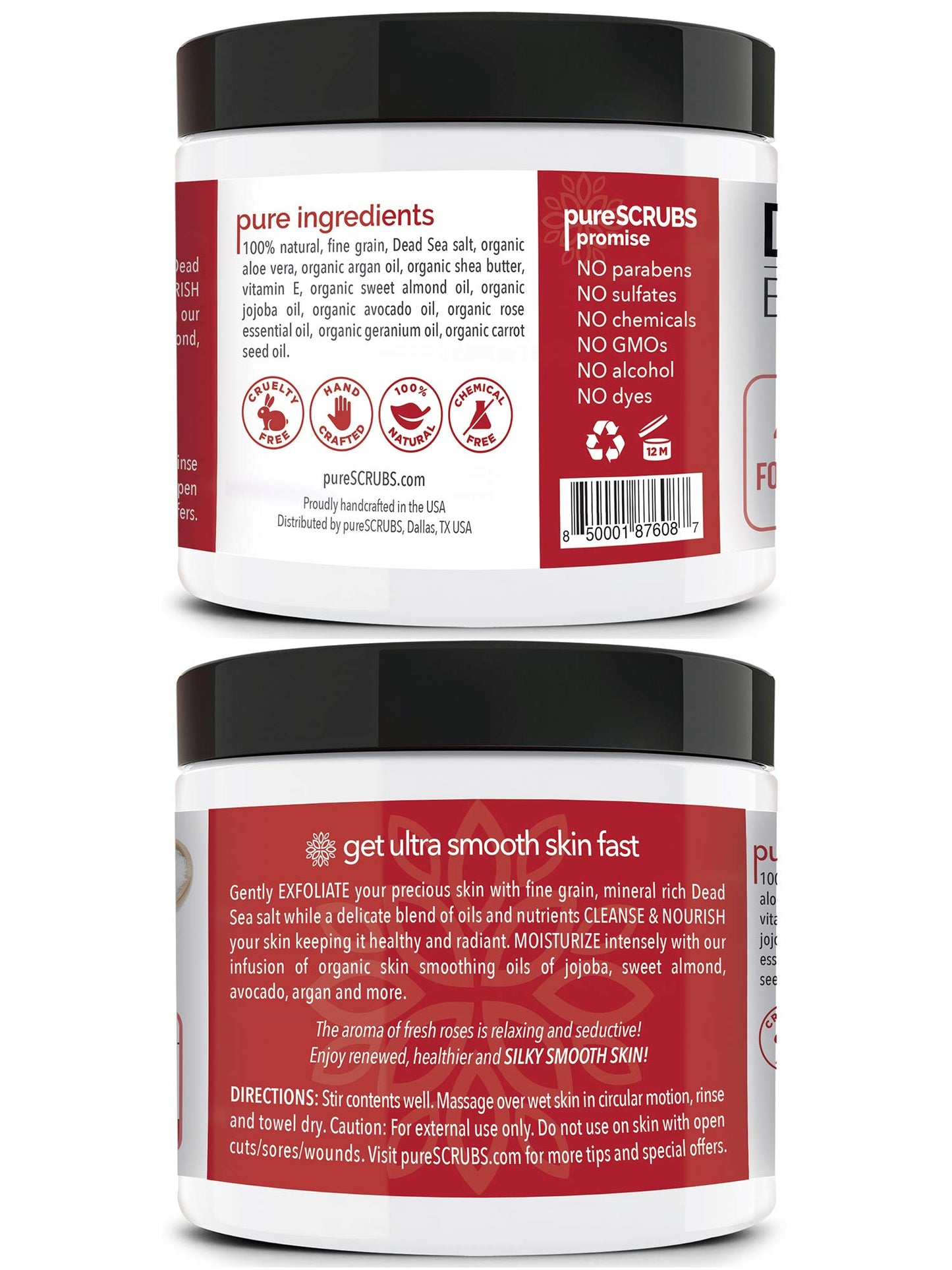 pureSCRUBS Skin Smoothing Rose Dead Sea Salt Exfoliating Body Scrub Set