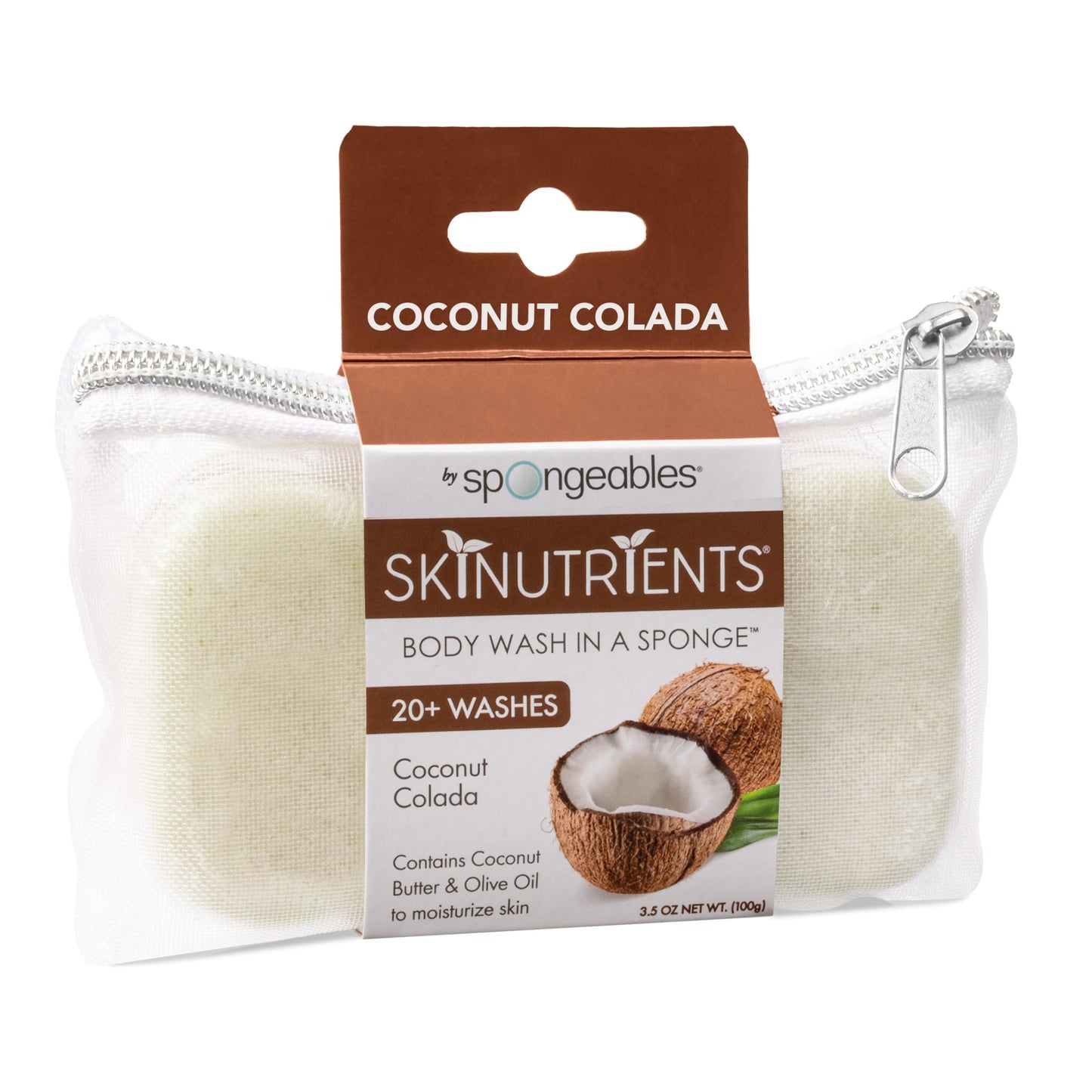 Spongeables Skinutrients Anti-Cellulite Body Wash in a Sponge, Spa Cellulite Massager, Reduce The Appearance of Cellulite, Moisturizer and Exfoliator, Colada Coconut, 1 Count