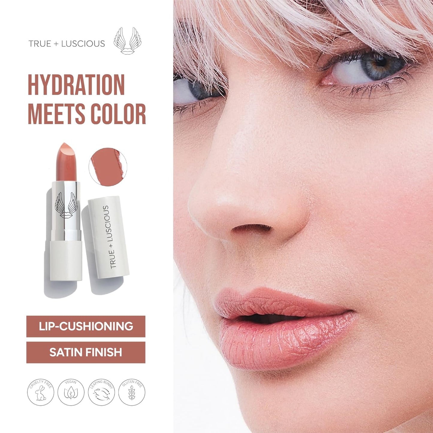 True + Luscious Super Moisture Lipstick | Satin Cream Lip Color for Lasting Hydration | Hyaluronic Acid Konjac Root Powder | Vegan Cruelty-Free Gluten-Free Flatters All Skin Tones | Honeydew
