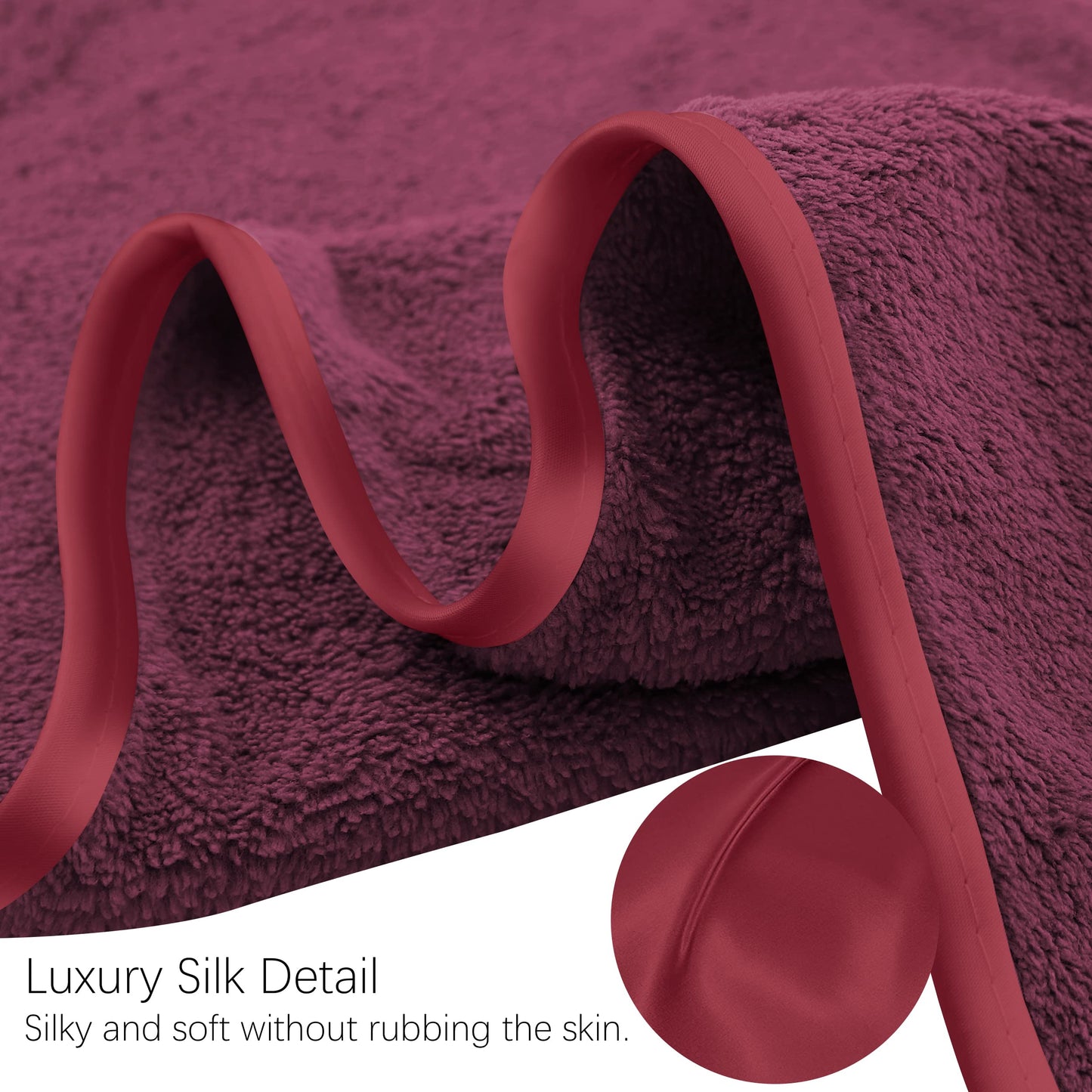 TENSTARS Microfiber Coral Velvet Luxury Silk Hemming Towel Set - Light Thin Quick Drying - 2 Bath Towels, 2 Hand Towels, 2 Washcloths - Burgundy 6 Pieces