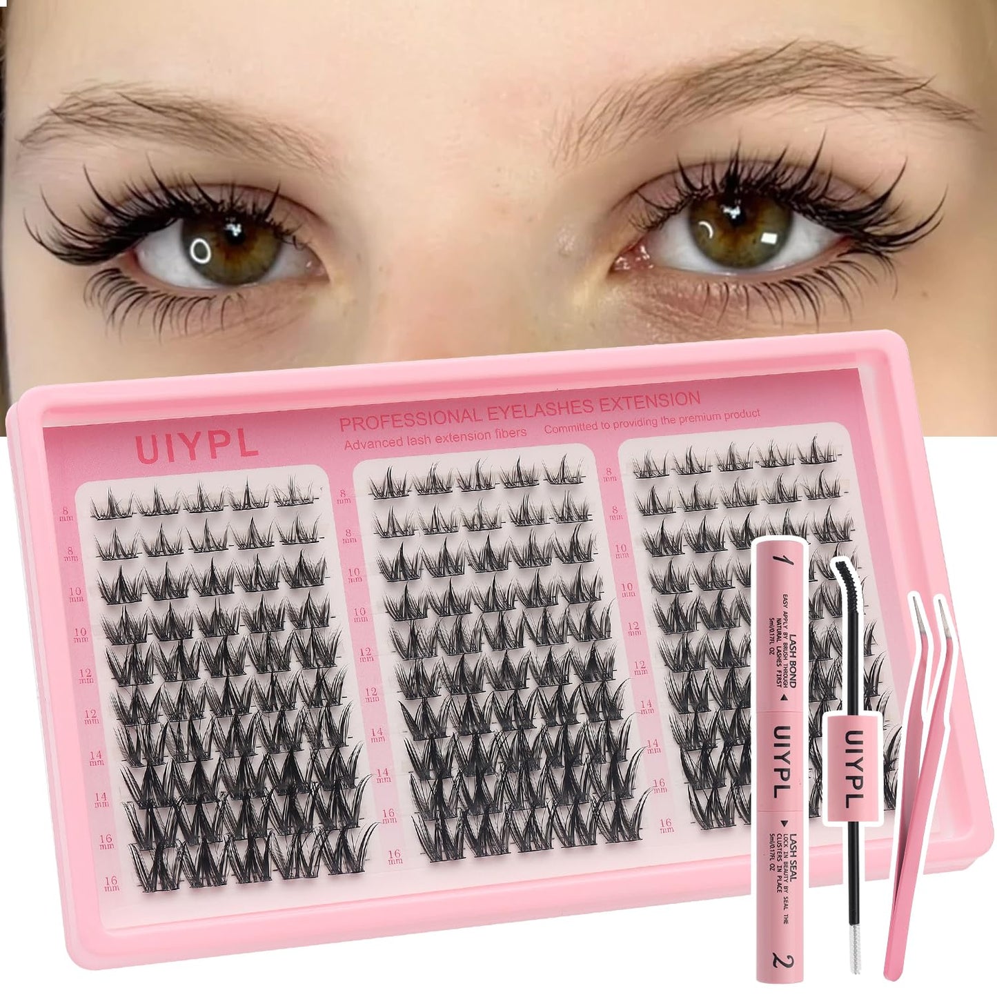 UIYPL Lash Clusters Kit-Cluster Eyelash Extensions. Eyelash Extension Kit. Volume Lash Clusters. Pro Lash. False Eyelashes & Adhesivesc. (cutey 150pcs)