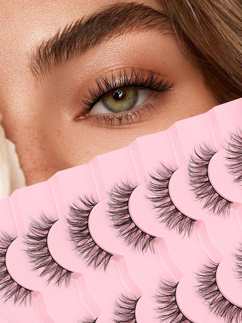 Siligli Fake Eyelashes Natural Lashes Stipes 7 Pair C Curl Lash