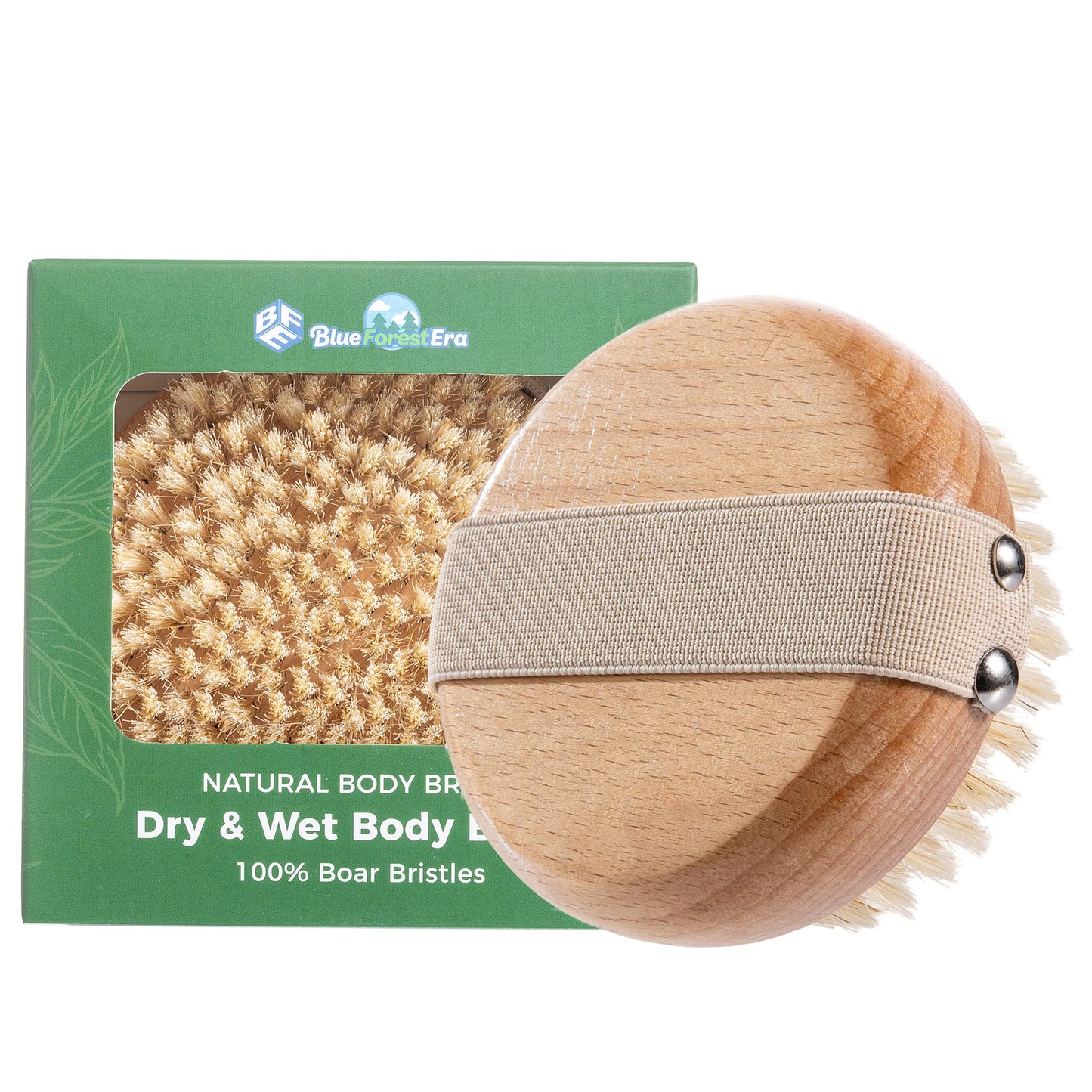 BlueForest Era Round Dry Brushing Body Brush with Natural Boar Bristles for Cellulite Remover, Helps Lymphatic Drainage, Improve Circulation Exfoliation for Soft Skin, Body Scrub Deep Cleanse