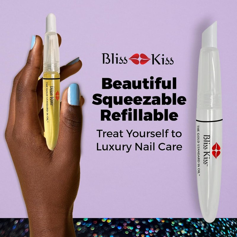 Bliss Kiss Refillable Cuticle Oil Pen - 8 ml Nail Oil with Soft Brush Applicator & Cuticle Pusher