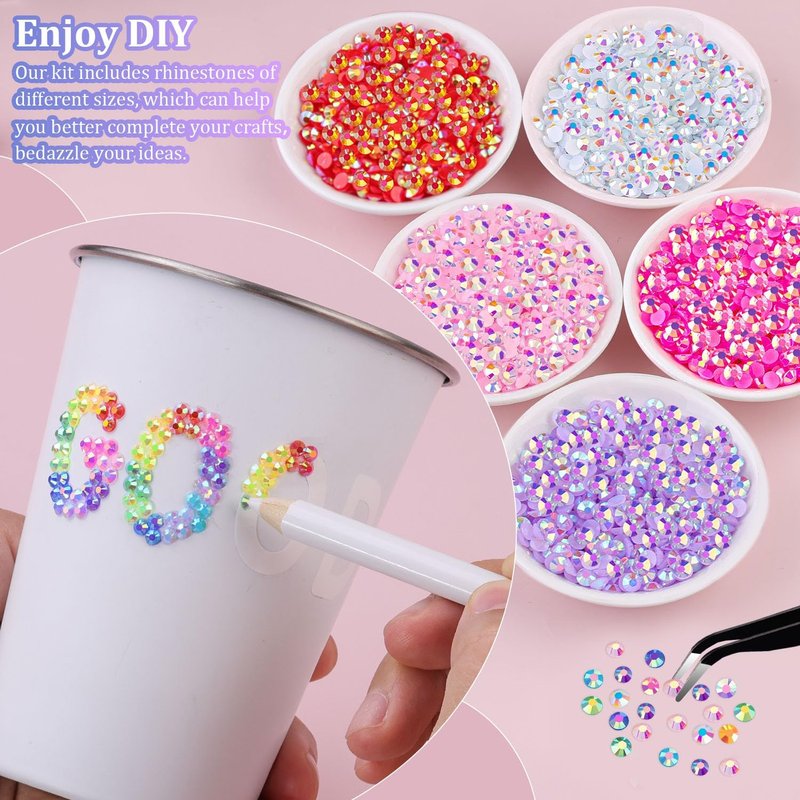 Jelly Rhinestones - 40,000 Pcs Multicolor Flatback Resin Gems for Crafting | DIY Bedazzler Kit with 3 Pcs B7000 Jewelry Glue