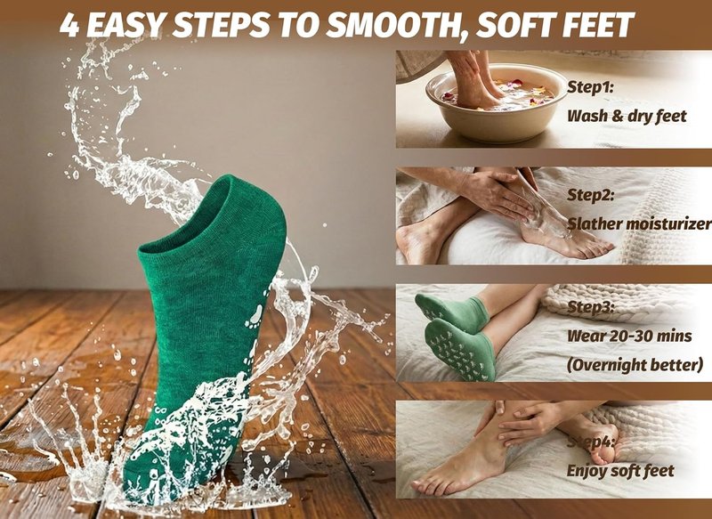 Moisturizing Gel Socks for Dry Feet - Intensive Overnight Care | 3 Pairs in Black, Orange & Green, Size S