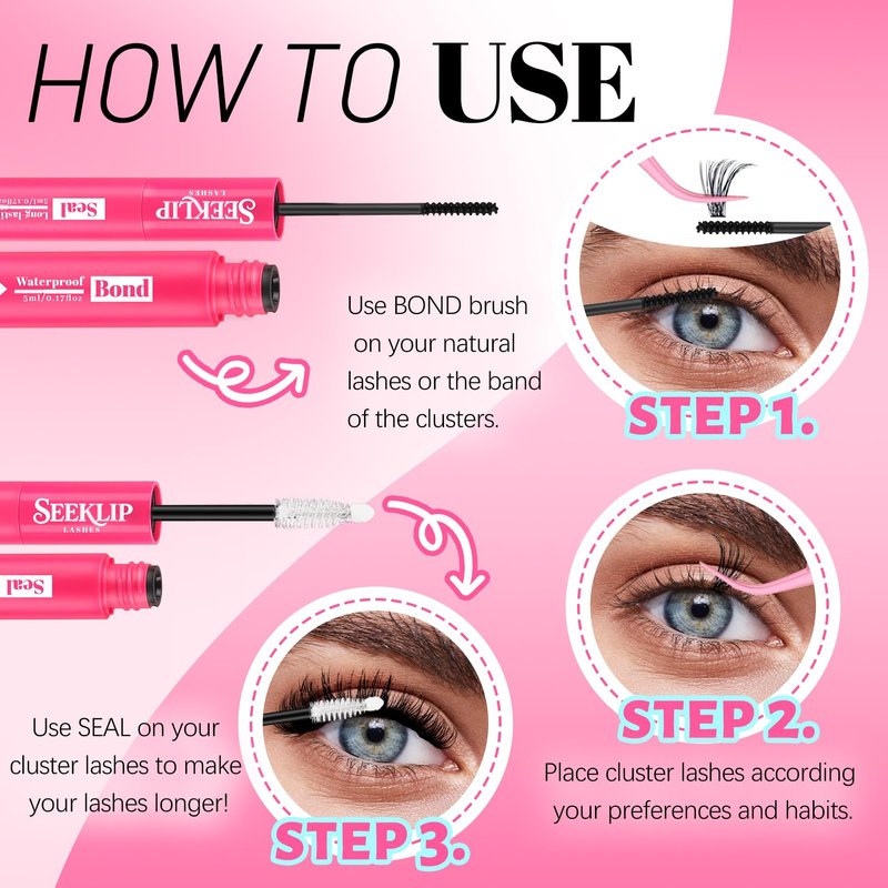 Lash Cluster Glue Waterproof Black Bond and Seal Eyelashes Glue Long Lasting Lash Glue for Eyelash Clusters 72 Hours Gentle Cluster Lashes Glue Frost Protection Lash Bond and Seal (Black,10ml)