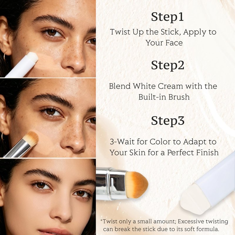 Foundation Stick, Color Changing Foundation 2 in 1 Concealer with Brush for Skin Moisturizing, Hydrating Long Lasting Matte Base Makeup, Light Coverage Concealer for Mature Dry Oily Skin, Dark