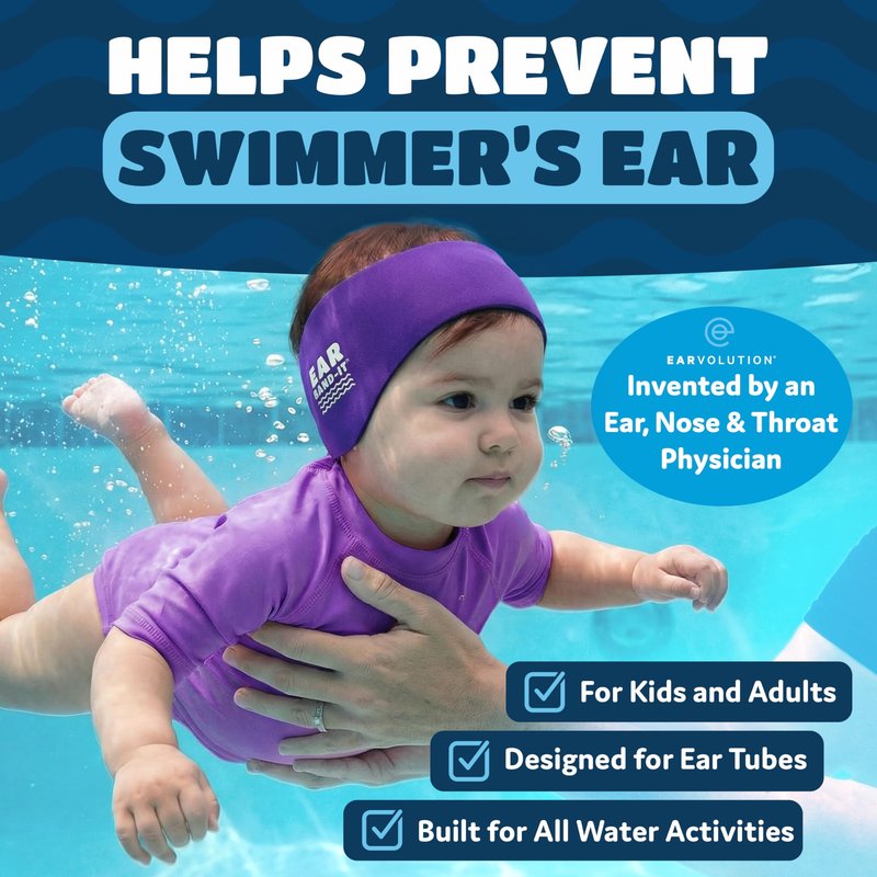 Earvolution Original Ear Band-It Swimming Headband, American Brand, Doctor-Invented - for Kids & Adults - Sensory-Friendly - Keep Ears Dry & Prevent Swimmer's Ear, Holds Earplugs In, (Magenta, Medium)