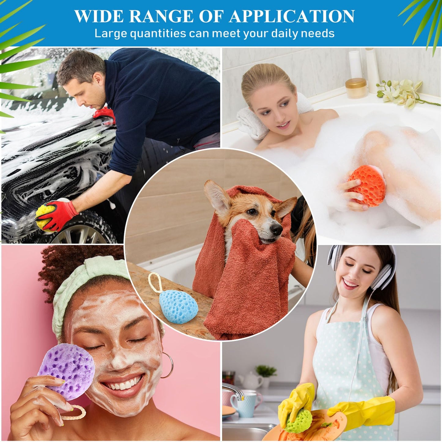 FoldTier 6 Pcs Bath Sponge Deep Cleansing Body Loofah Gentle and Deep Exfoliating Body Scrubber Bath Accessories Men Women Baby Sponge for Bathing Shower (Bright Color)