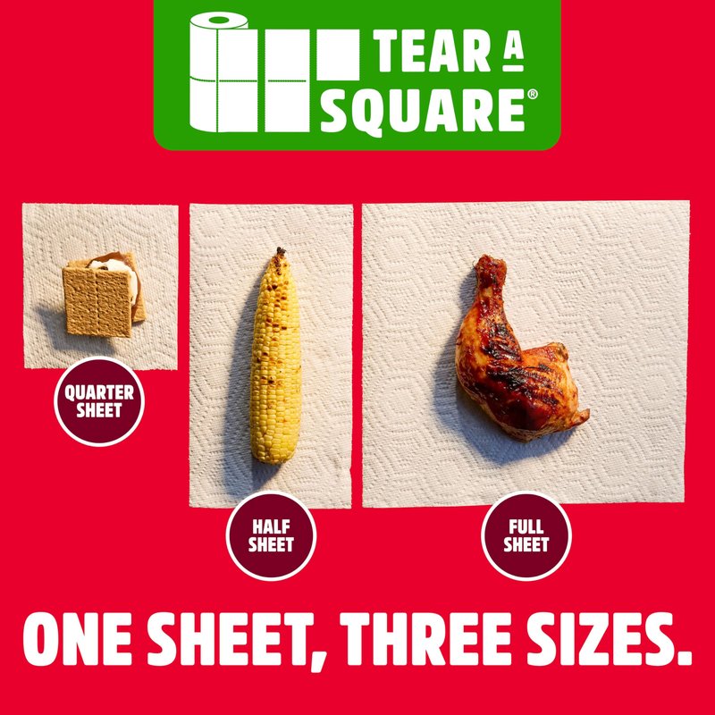 Brawny Tear-A-Square 3-Ply Paper Towels, 12 XL Family Rolls = 30 Regular Rolls, Strong, Absorbent, and Durable with 3 Sheet Sizes (Quarter, Half, Full)