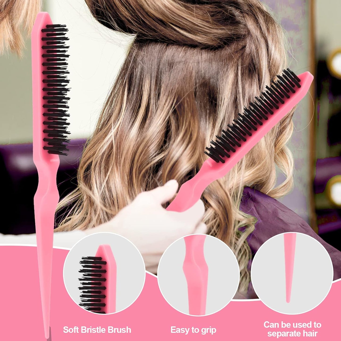 Sweet View Hair Brush Set - 3 Pcs Slick Back Brush, Rat Tail Comb & Bristle Brush for Kids' Ponytails & Edges
