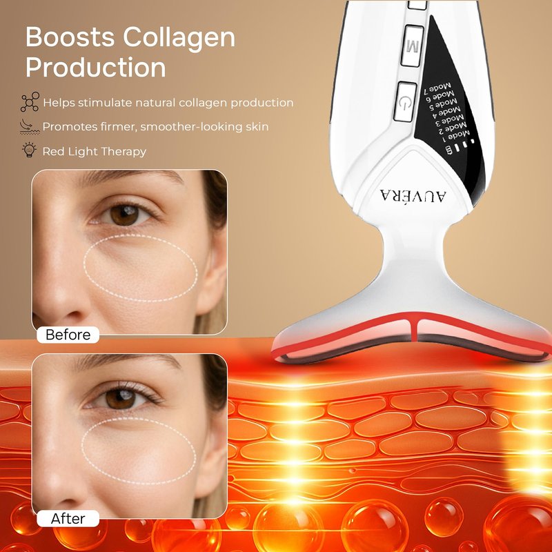 AUVERA 7-in-1 Face & Neck Beauty Massager with Light Therapy, Heat and Smart Vibration for Wrinkles, Fine Lines & Skin Tone | Multi-Light Therapy for Lift, Radiance & Glowing Skin, Z1 - White