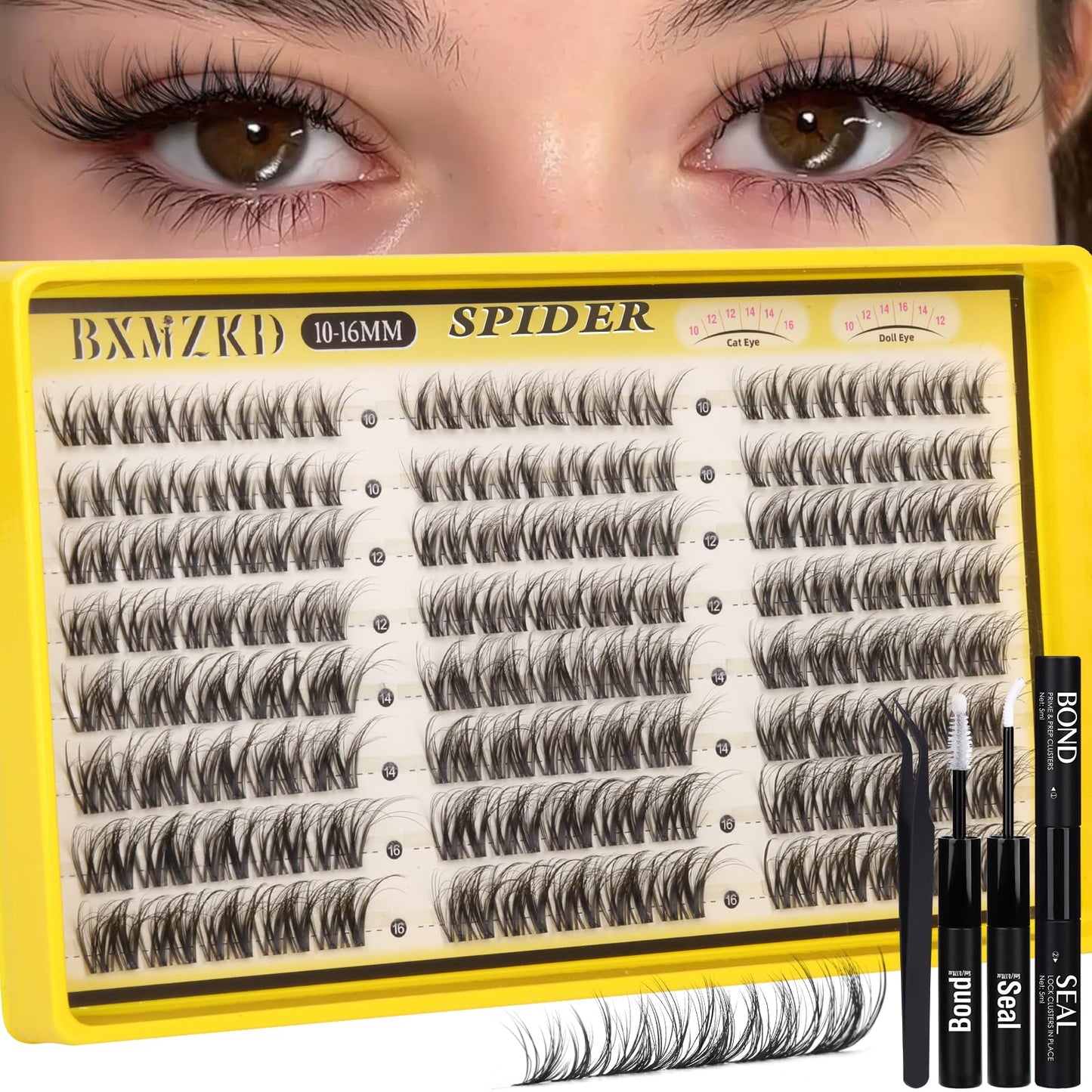 Spider Lash Clusters Kit Natural Fluffy Eyelash Clusters Kit Spider Breeze Cluster Eyelash Extensions 10-16MM D Curly Wispy Individual Lashes with Invisible Band for DIY Lash Beginners
