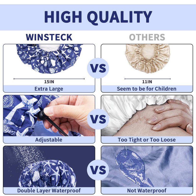 1 PCS Shower Cap, Double Layer & Adjustable Bathing Cap for Shower, Extra Large Reusable Hair Cap for Women, Waterproof Exterior & EVA Lining, Oversized Design for All Hair Lengths/Style