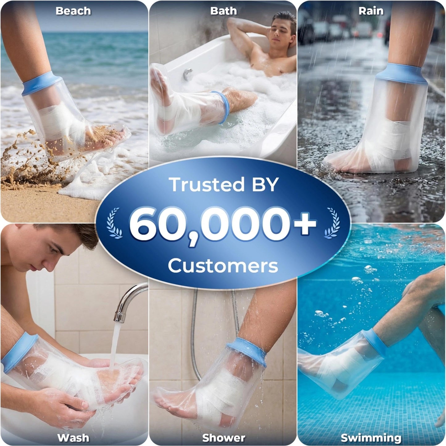 UpGoing Waterproof Foot Cast Cover for Shower Ringless Silicone Design, Reusable Medical Grade Surgery Recovery Foot Protector for Men Women, Ankle Wound Cover for Bathing Swimming