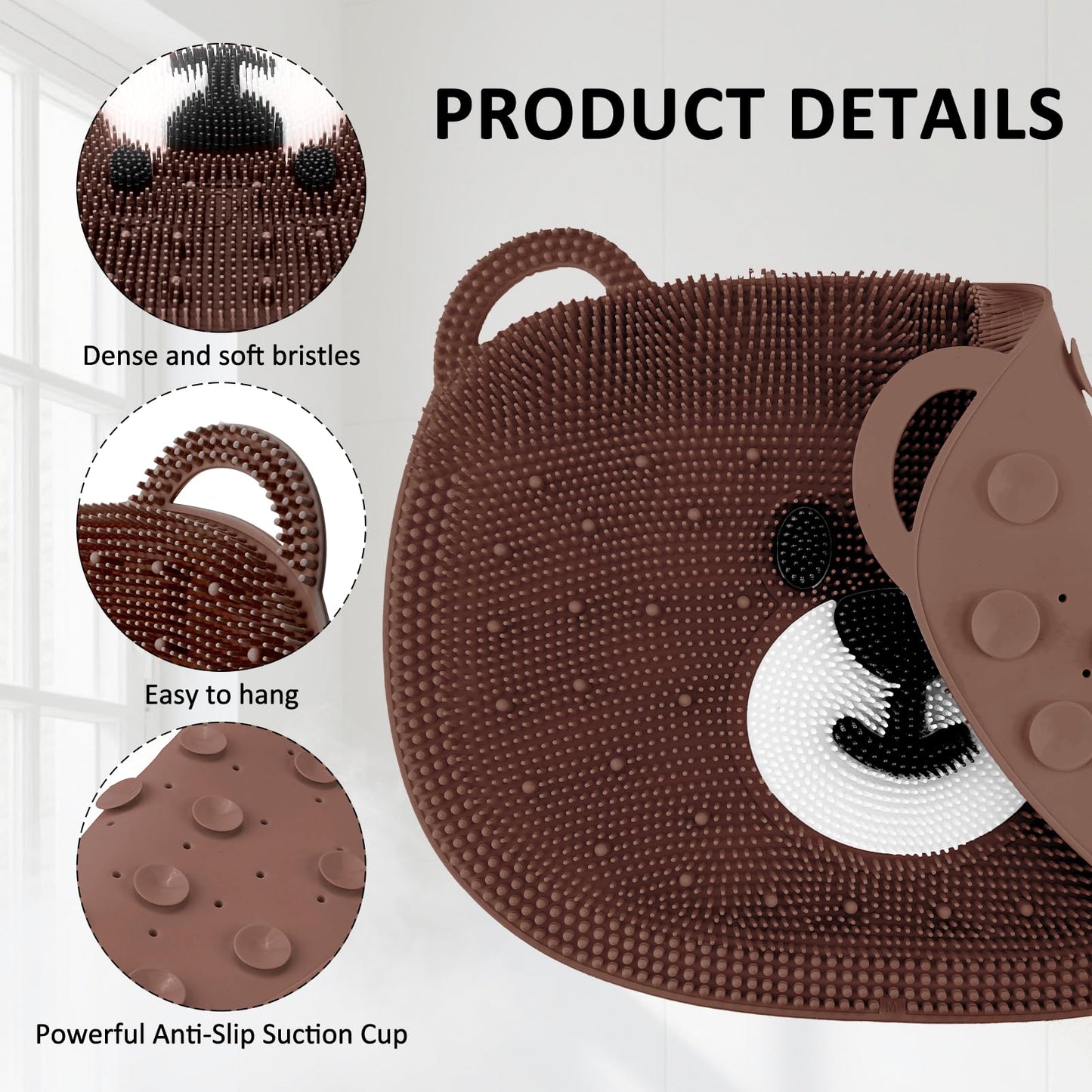 EaTubano Foot Scrubber for Shower - Silicone Exfoliating Bath Mat with Non-Slip Suction Cups, Dead Skin & Callus Remover for Feet - Men & Women, 14.5" x 11" (Coffee)