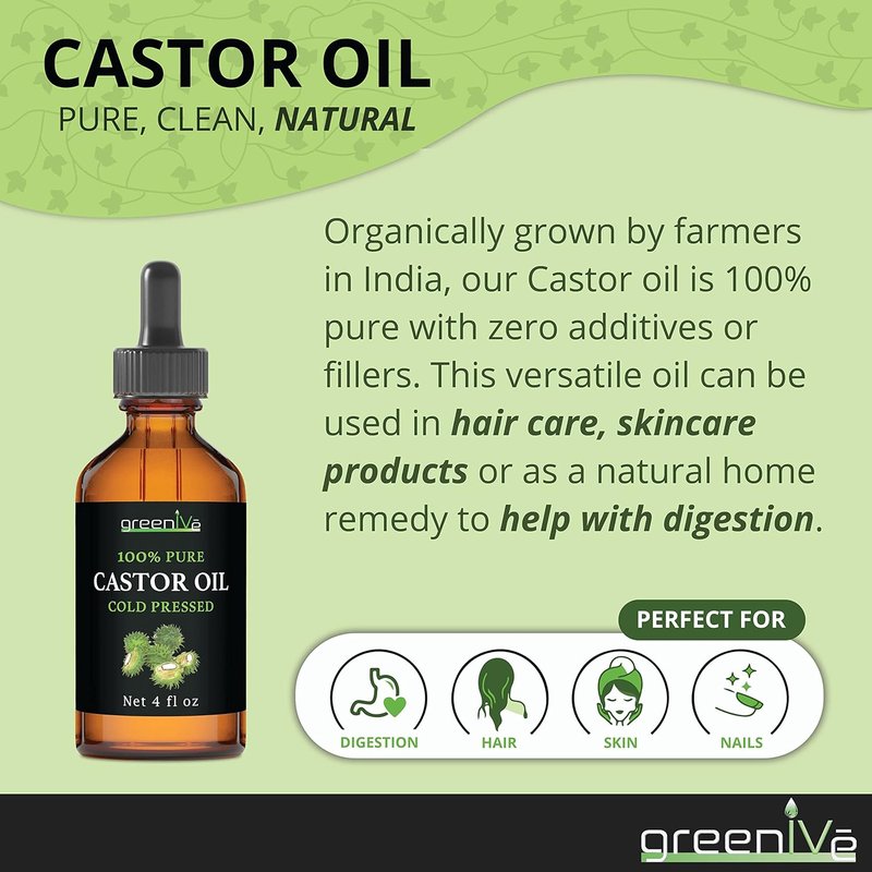 **100% Pure Castor Oil - Cold-Pressed & Hexane-Free | Hair, Eyebrows, Skin Moisturizer - 4 Fl Oz Glass Bottle**