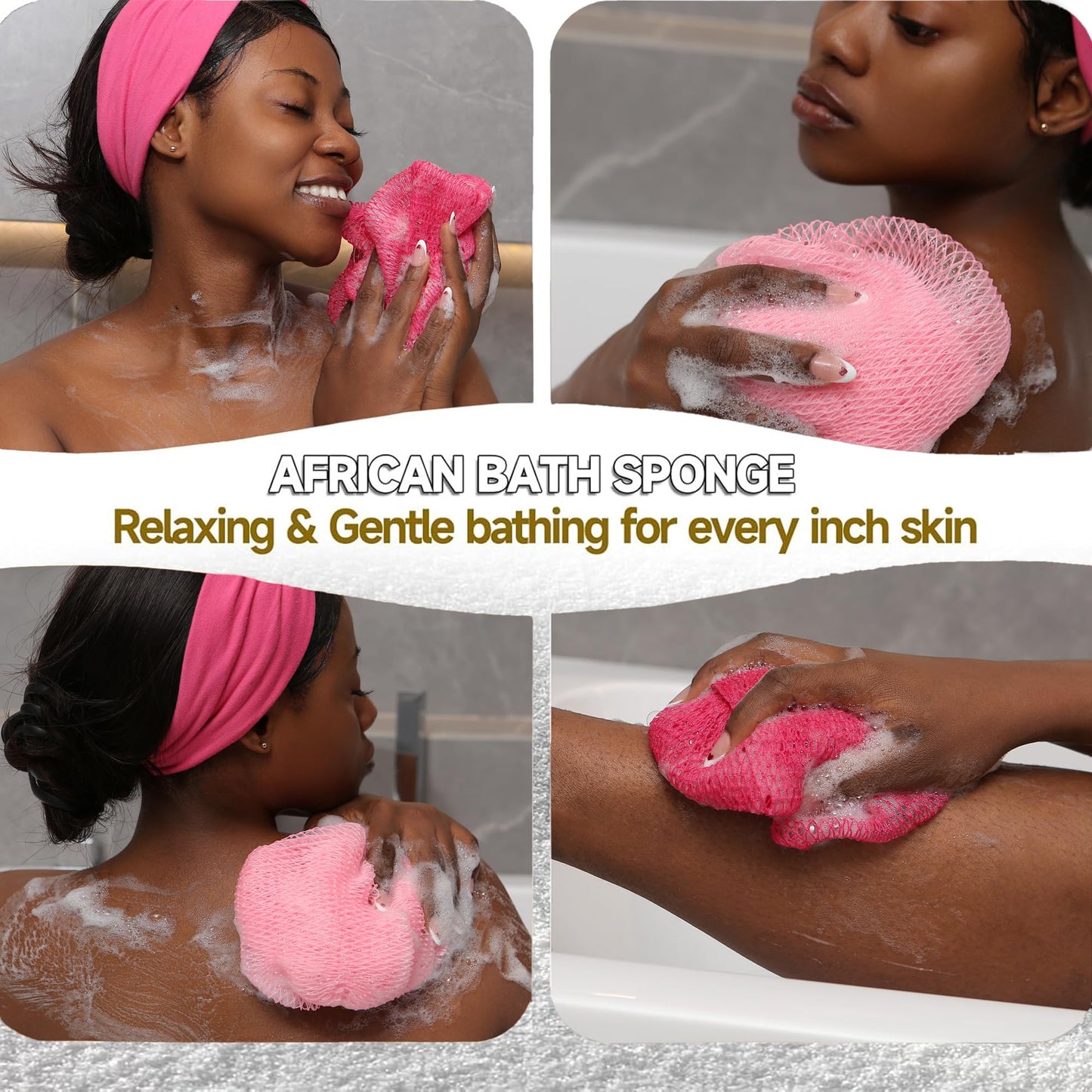 SubSahara Authentic African Net Sponge - 2 Pack Exfoliating Bath & Shower Loofah Sponge for Body & Face, Gentle Scrubber for All Skin Types, Travel, Durable (Dark Pink & Light Pink)