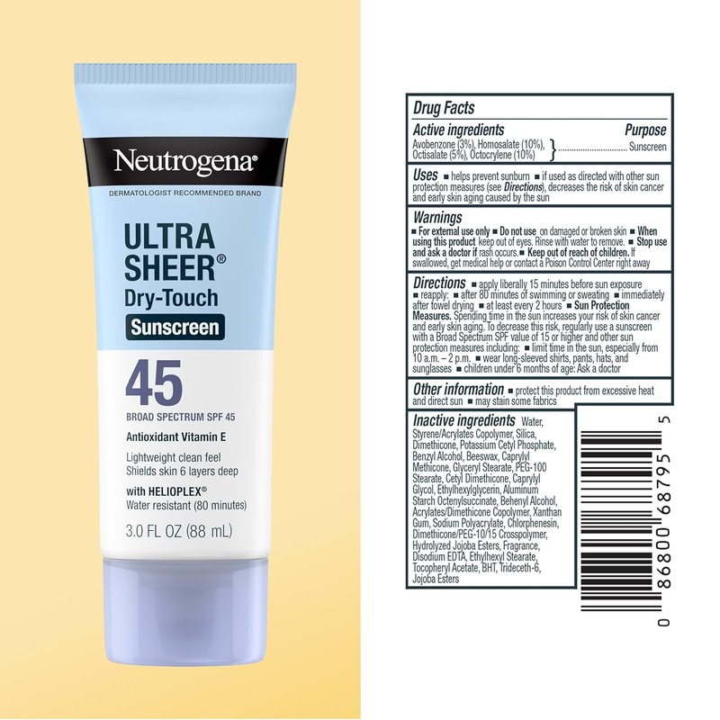 Neutrogena Ultra Sheer Sunscreen SPF 45 - Lightweight, Water-Resistant, Travel Size | 3 fl. oz (2 Pack)