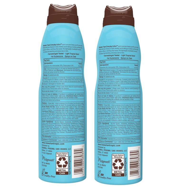 Hawaiian Tropic Everyday Active Clear Spray Sunscreen SPF 30| Hawaiian Tropic Sunscreen Spray SPF 30, Sunblock, Oxybenzone Free, 6oz each Twin Pack
