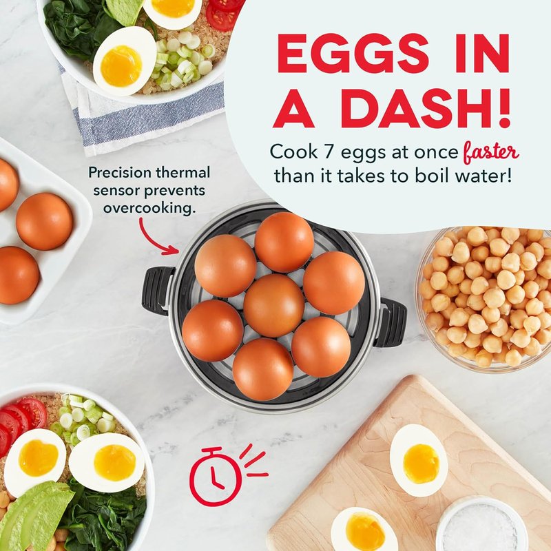 Dash Rapid Egg Cooker | Electric Boiler, Poacher & Steamer - Holds 7 Eggs, Black Finish