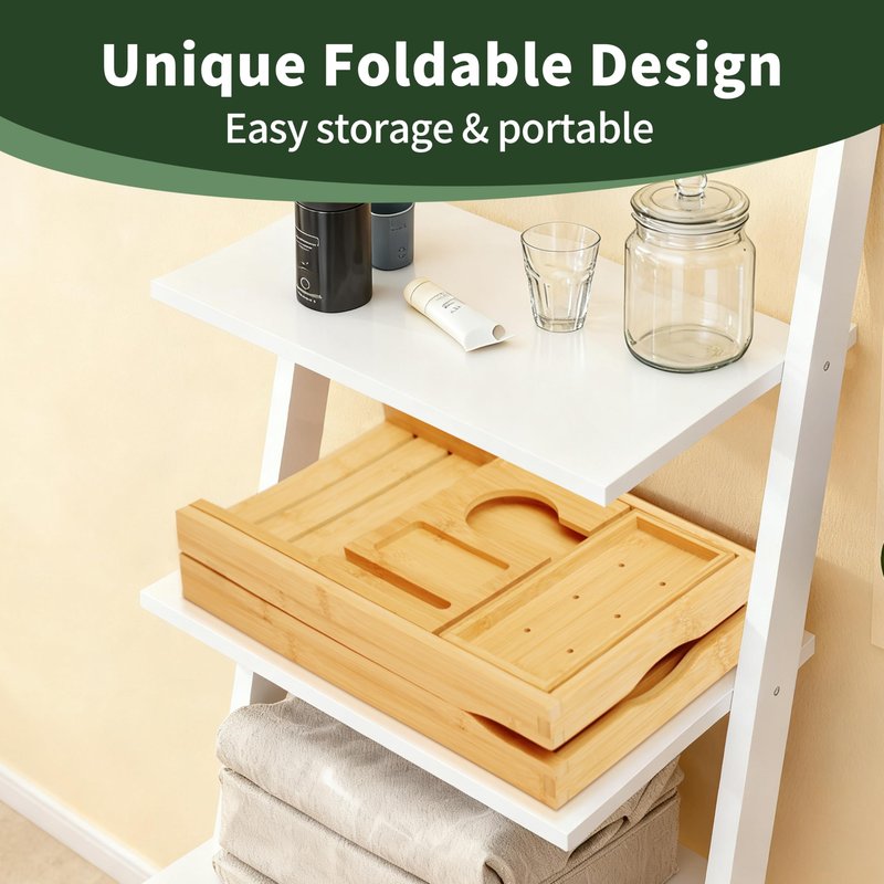 ARFETIGO Premium Bamboo Luxury Foldable Bathtub Tray - Natural Bamboo Bath Tray for Tub, Bamboo Bathtub Shelf, Expandable Bath Table Trays, Bathtub & Bathroom Accessories for New Home & Great Gifts