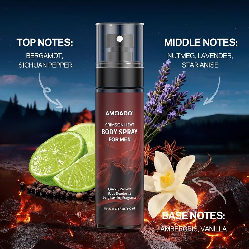 Men’s Body Spray Set - Deodorizing Body Mist & Aluminum-Free Cologne | Oriental & Woody Scents, 3.4 fl oz Each