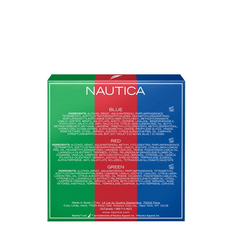 Nautica Giftset, Blue, Red, Green Eau de Toilette 0.33 fl oz Pen Sprays, Notes of Musk, Ginger, Lavender, and Cedarwood, Men's Fragrance, Long Lasting, Everyday Fragrance, Travel Size