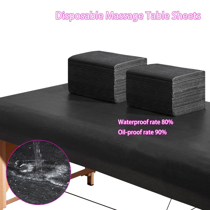 Disposable Bed Sheets 50 Pcs 31" x 71" Massage Table Sheets Non Woven Fabric SPA Bed Cover Breathable for Massage Beauty Tattoos（Black）