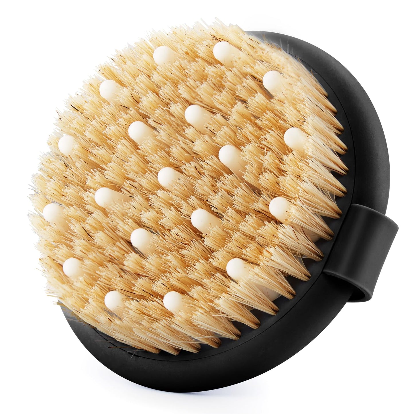 Dry Brushing Body Brush for Massage - Natural Boar Bristle Exfoliating Brush with Massage Nodes for Lymphatic Drainage, Cellulite, Blood Circulation Improving Skin Health for Women Men Elderly(Black)