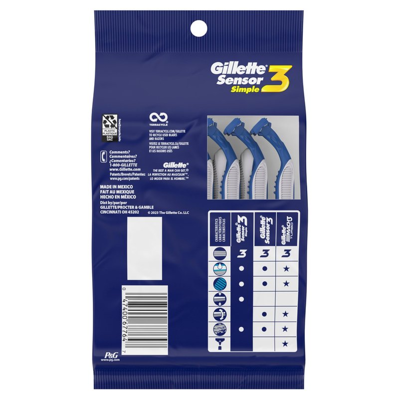 Sensor3 Simple Men’s Disposable Razors, 12 Count