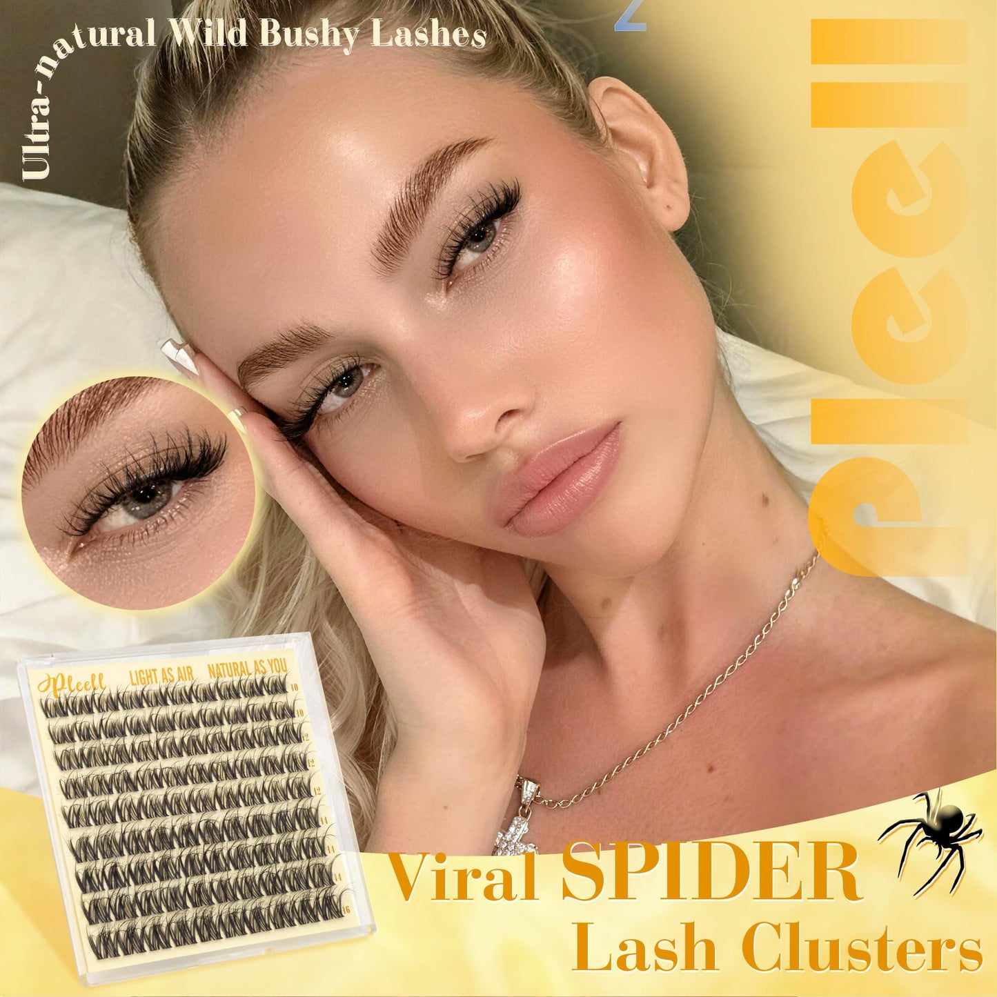 Spider Lash Clusters Wispy Cluster Eyelash Extensions 10-16MM D-Curl Lashes Clusters Natural Eyelash Clusters Fluffy Cluster Lashes with Thin&Clear Band Seamless Blend Lash Extensions by Pleell