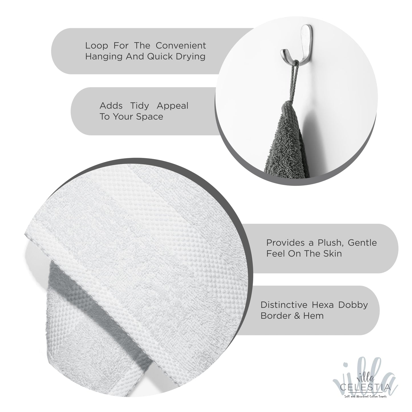 Villa Celestia Cotton Washcloths Set of 12, 12x12 Inch, 100% Ring-Spun Combed Cotton, Soft Absorbent Quick-Dry Wash Cloths for Face and Body, Oeko-TEX Certified, Hotel & Spa Quality, White
