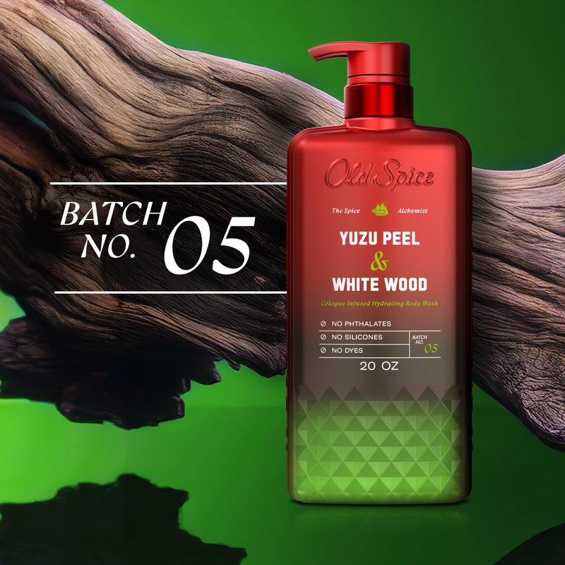 Old Spice Body Wash for Men, The Spice Alchemist Collection, 24/7 Cologne Infused Hydration, No Trade Off Formula, Free of Phthalates Silicones & Dyes, Yuzu Peel + White Wood Scent, 20 oz