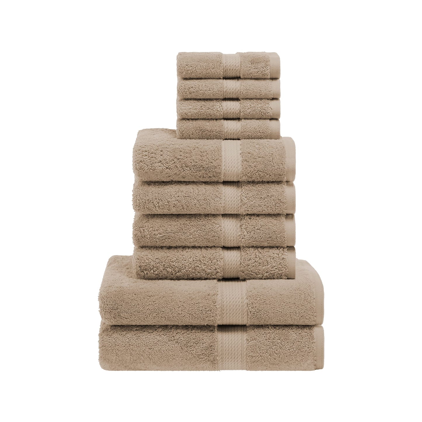 Superior Egyptian Cotton Pile 10 Piece Towel Set, Includes 2 Bath, 4 Hand, 4 Face Towels/ Washcloths, Ultra Soft Luxury Towels, Thick Plush Essentials, Guest Bath, Spa, Hotel Bathroom, Latte